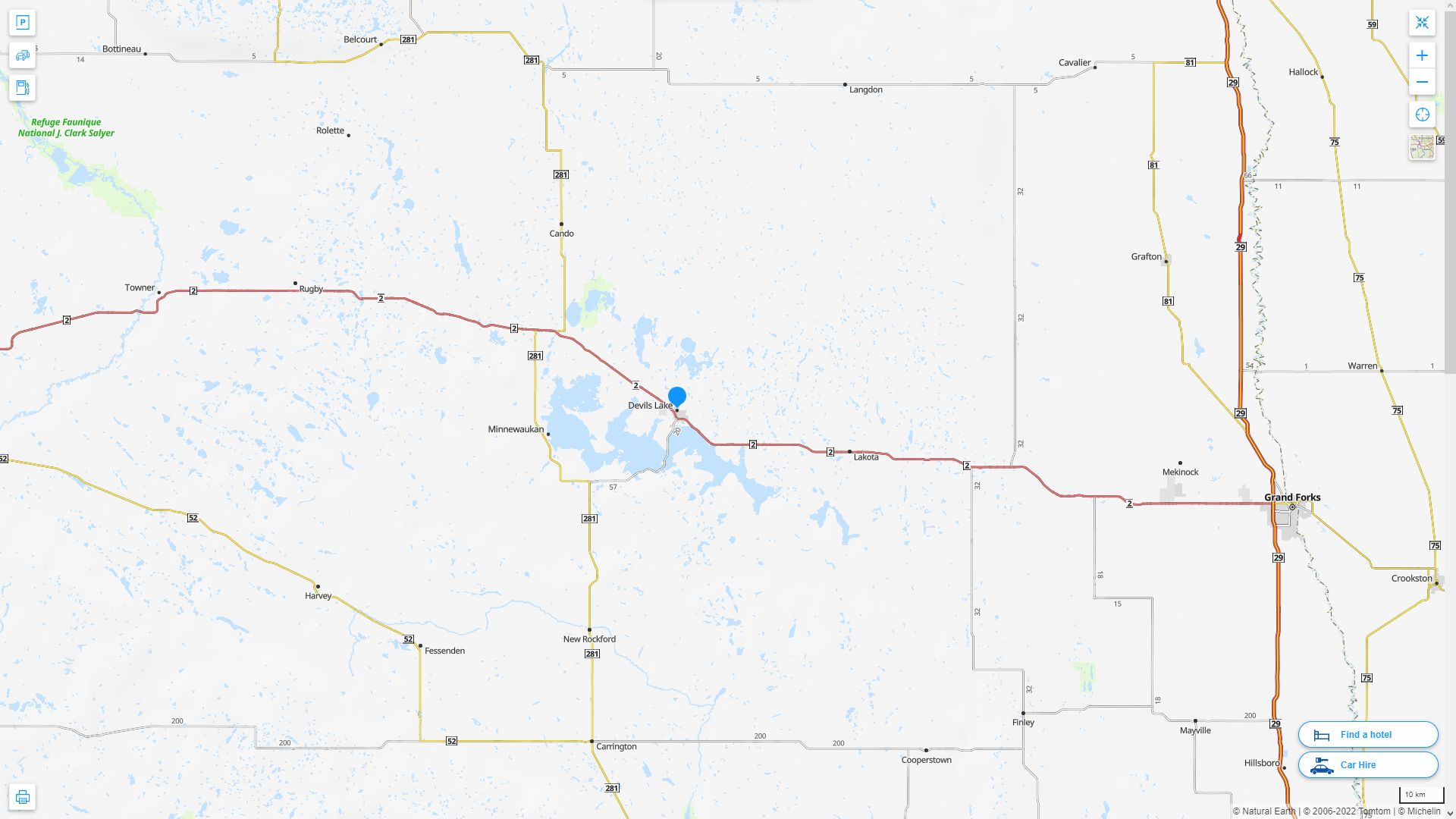Devils Lake North Dakota Highway and Road Map